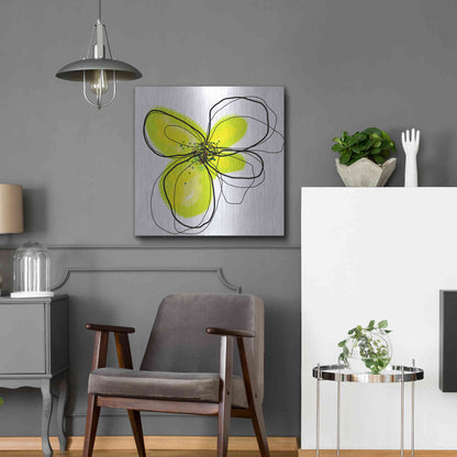 Luxe Metal Art 'Yellow Petals One' by Jan Weiss, Metal Wall Art,24x24