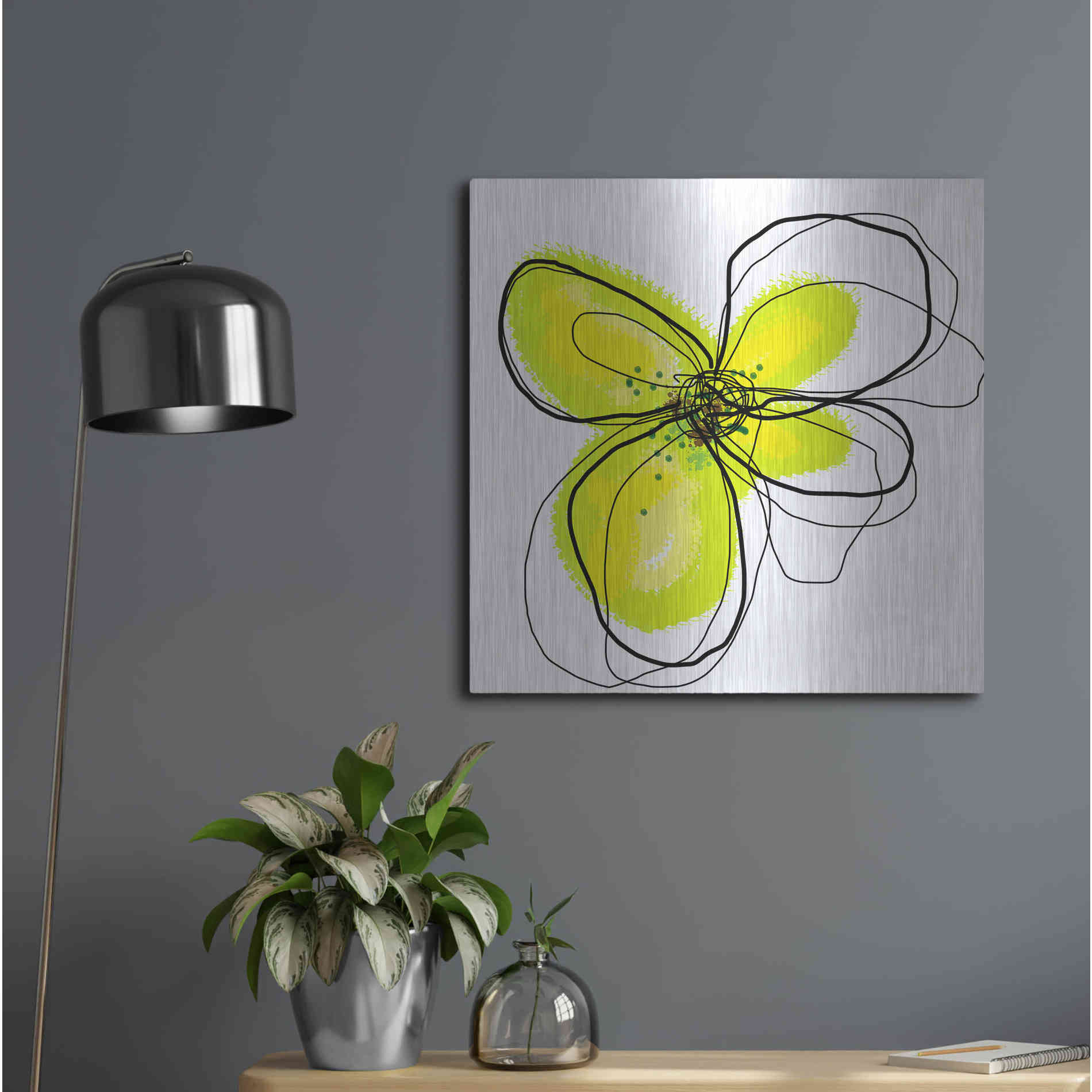Luxe Metal Art 'Yellow Petals One' by Jan Weiss, Metal Wall Art,24x24