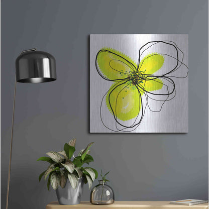 Luxe Metal Art 'Yellow Petals One' by Jan Weiss, Metal Wall Art,24x24