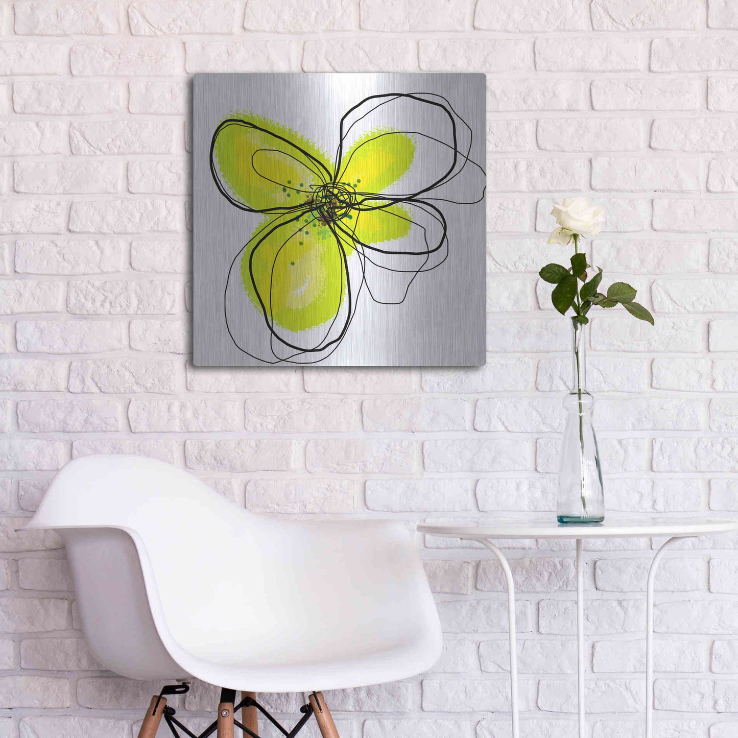 Luxe Metal Art 'Yellow Petals One' by Jan Weiss, Metal Wall Art,24x24