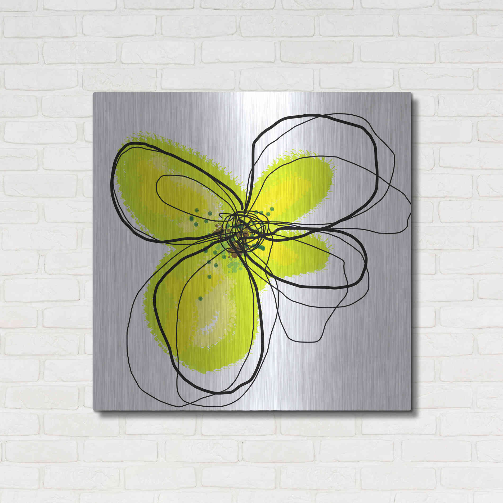 Luxe Metal Art 'Yellow Petals One' by Jan Weiss, Metal Wall Art,36x36
