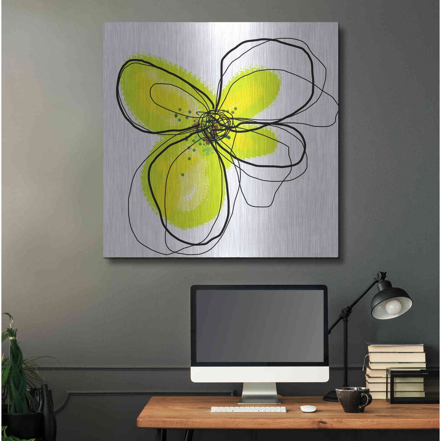 Luxe Metal Art 'Yellow Petals One' by Jan Weiss, Metal Wall Art,36x36