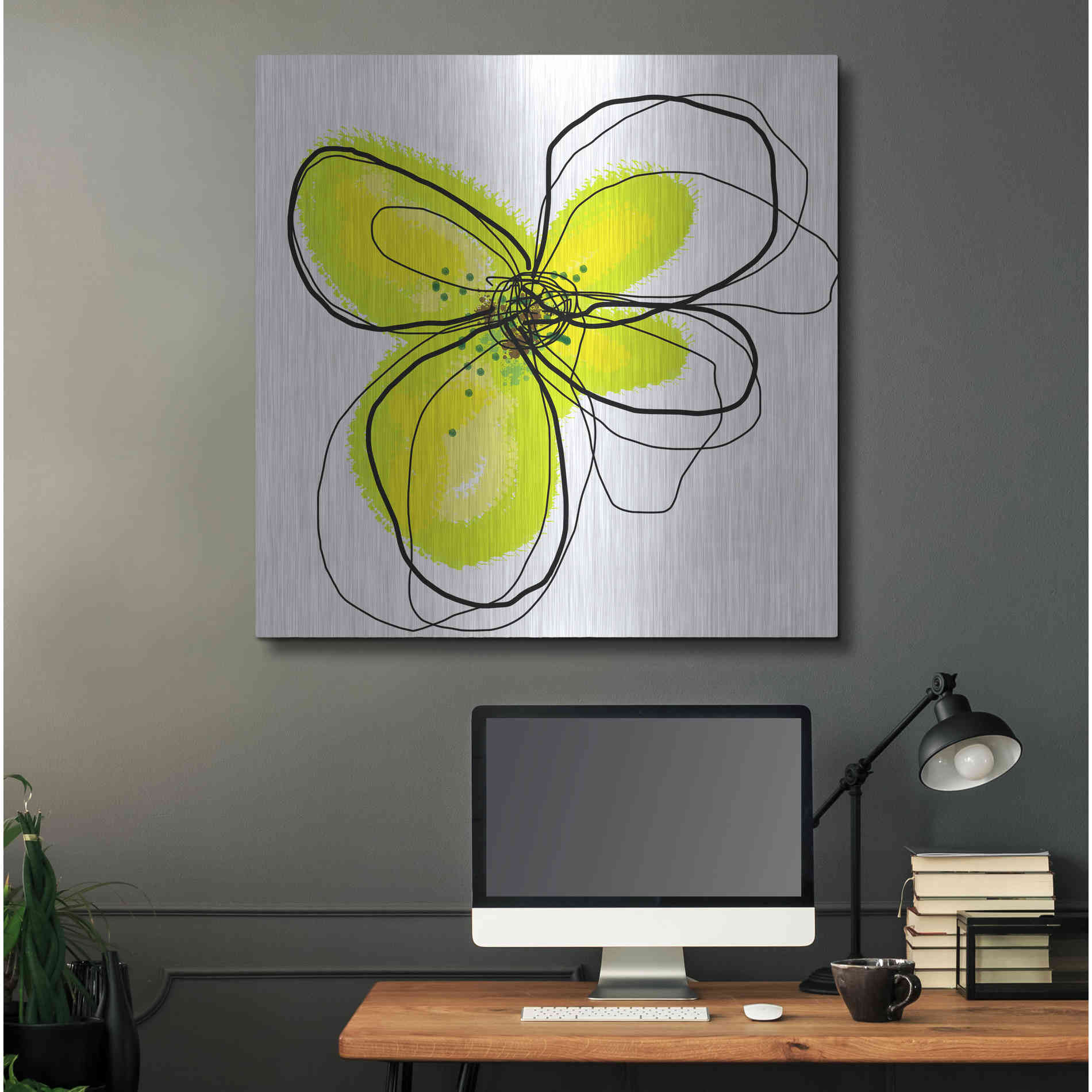 Luxe Metal Art 'Yellow Petals One' by Jan Weiss, Metal Wall Art,36x36