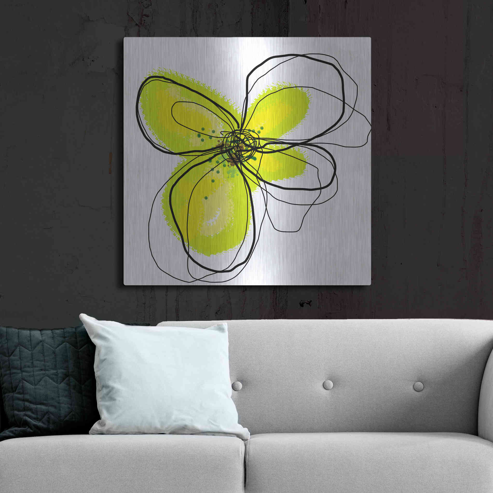 Luxe Metal Art 'Yellow Petals One' by Jan Weiss, Metal Wall Art,36x36