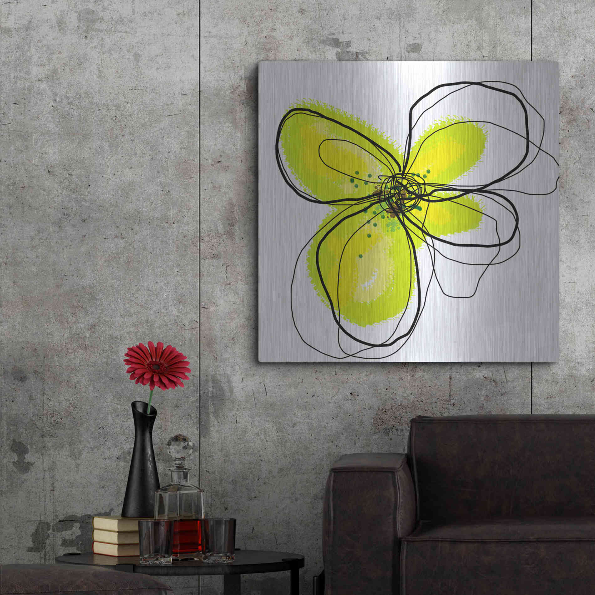 Luxe Metal Art 'Yellow Petals One' by Jan Weiss, Metal Wall Art,36x36