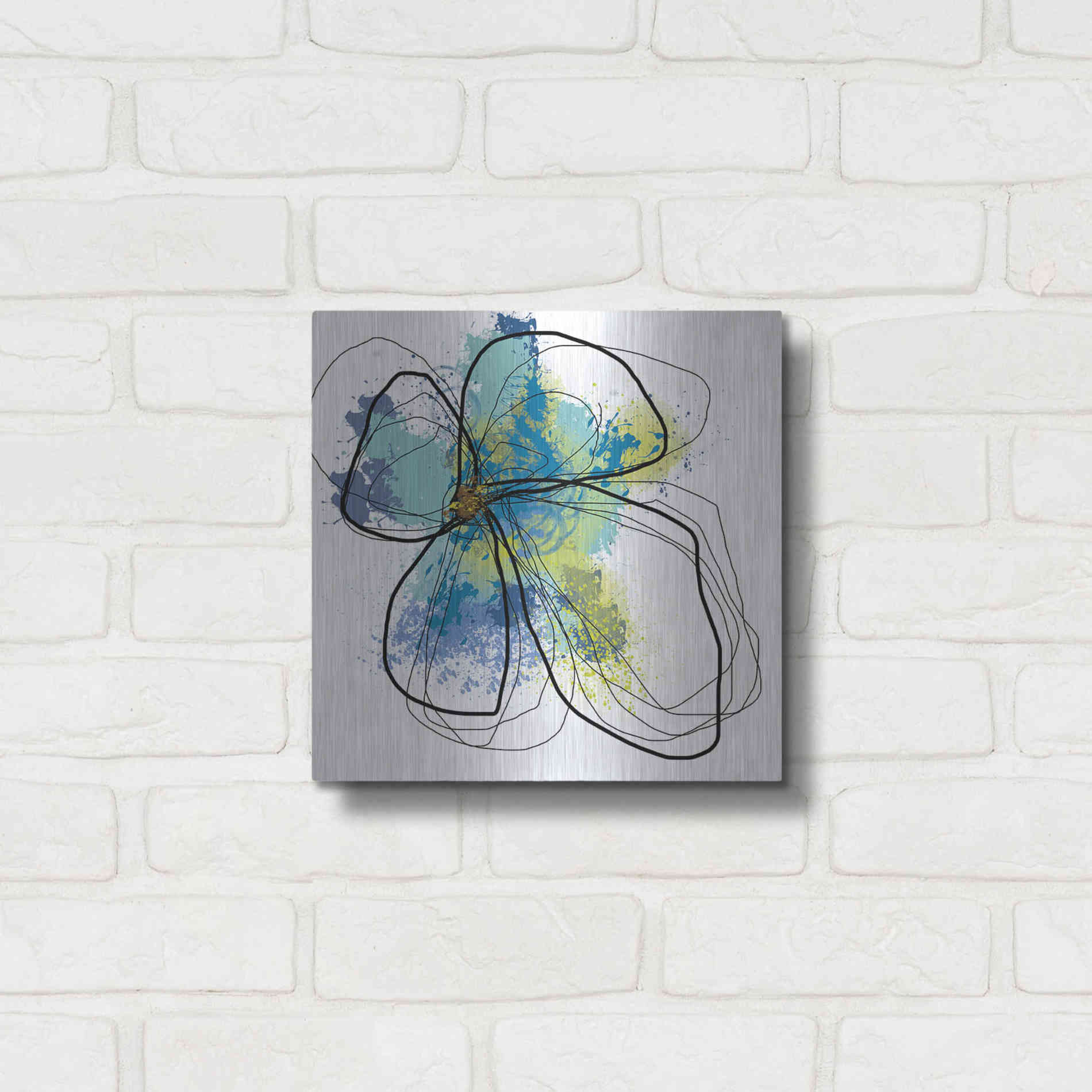 Luxe Metal Art 'Azure Petals I' by Jan Weiss, Metal Wall Art,12x12