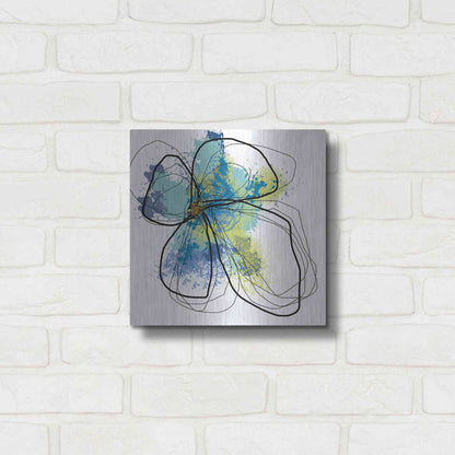 Luxe Metal Art 'Azure Petals I' by Jan Weiss, Metal Wall Art,12x12