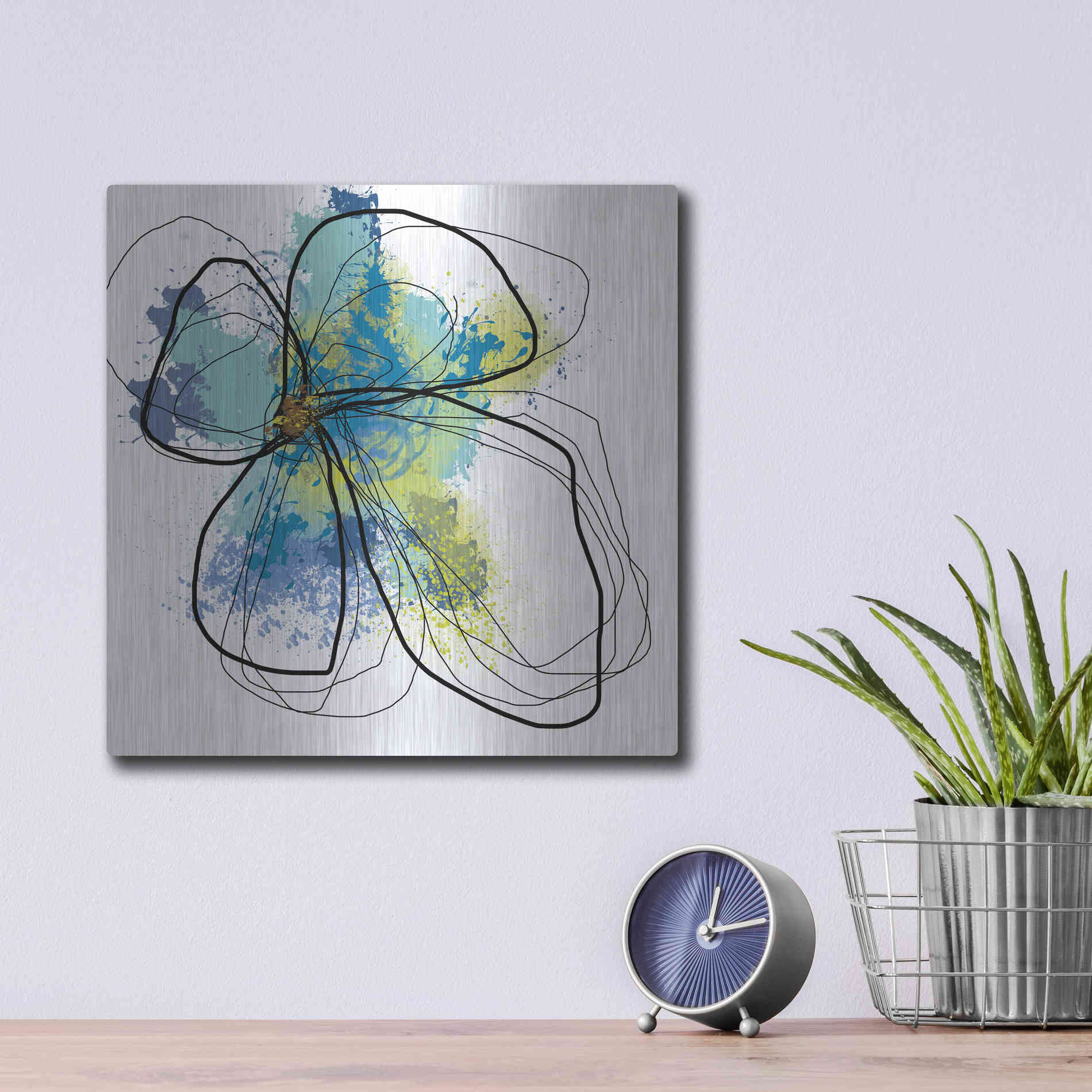 Luxe Metal Art 'Azure Petals I' by Jan Weiss, Metal Wall Art,12x12