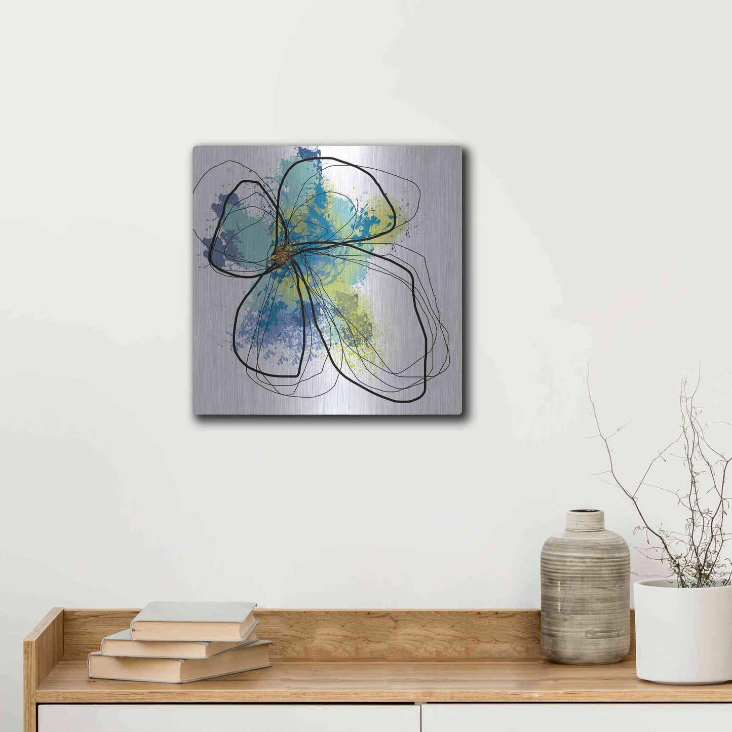 Luxe Metal Art 'Azure Petals I' by Jan Weiss, Metal Wall Art,12x12