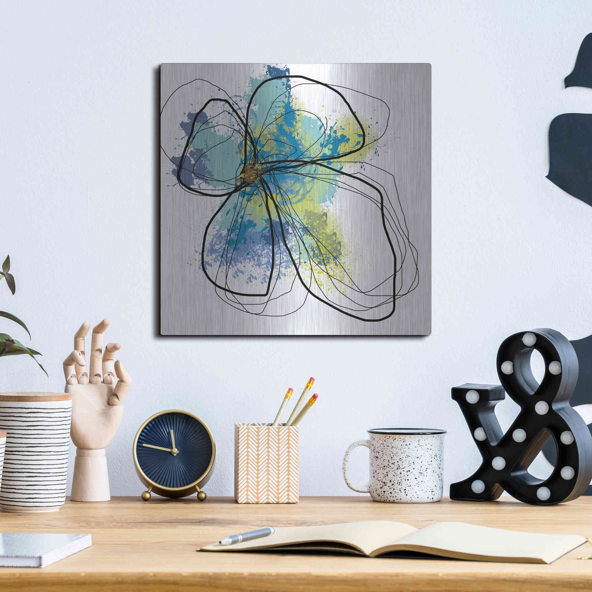 Luxe Metal Art 'Azure Petals I' by Jan Weiss, Metal Wall Art,12x12