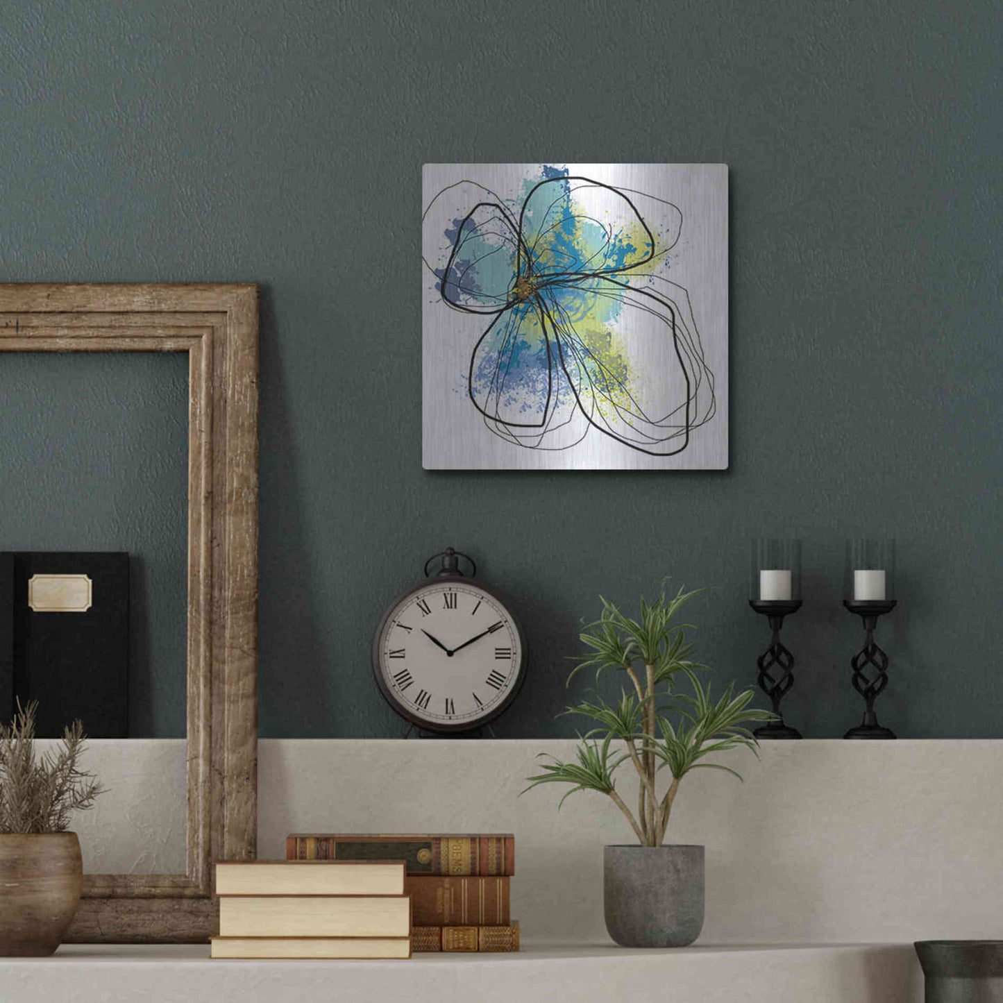 Luxe Metal Art 'Azure Petals I' by Jan Weiss, Metal Wall Art,12x12