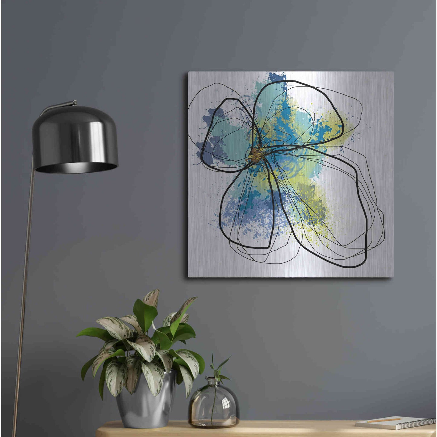 Luxe Metal Art 'Azure Petals I' by Jan Weiss, Metal Wall Art,24x24
