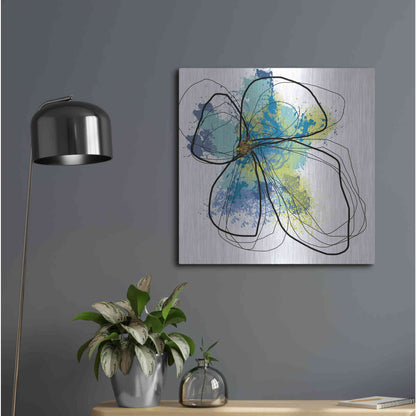 Luxe Metal Art 'Azure Petals I' by Jan Weiss, Metal Wall Art,24x24