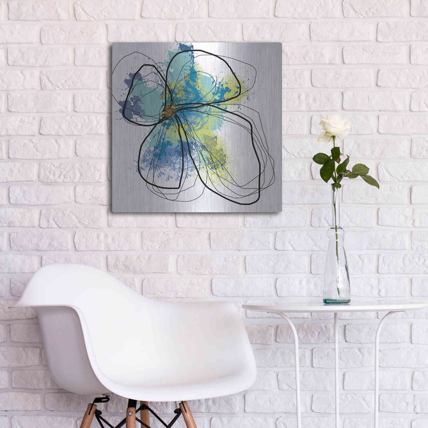 Luxe Metal Art 'Azure Petals I' by Jan Weiss, Metal Wall Art,24x24