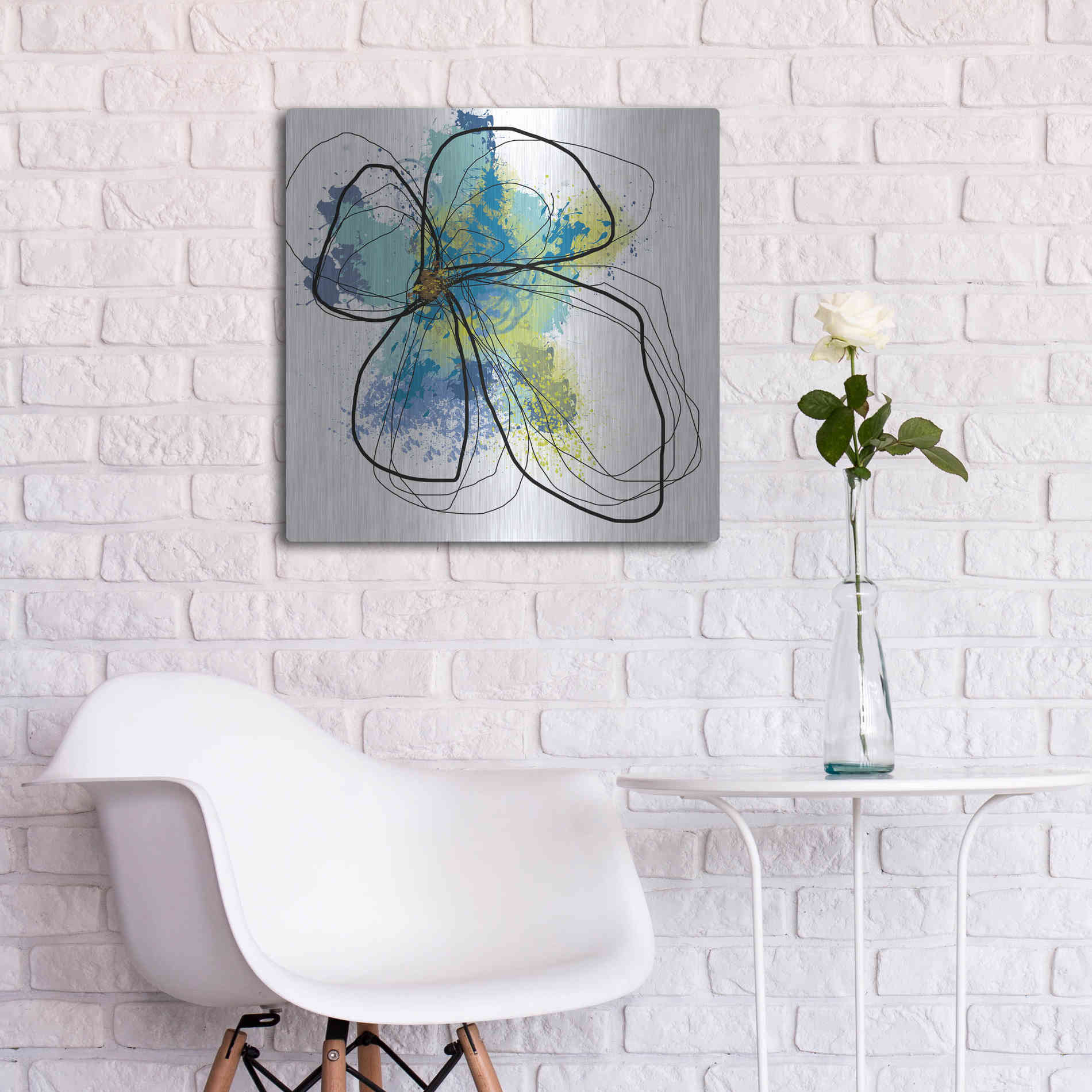 Luxe Metal Art 'Azure Petals I' by Jan Weiss, Metal Wall Art,24x24