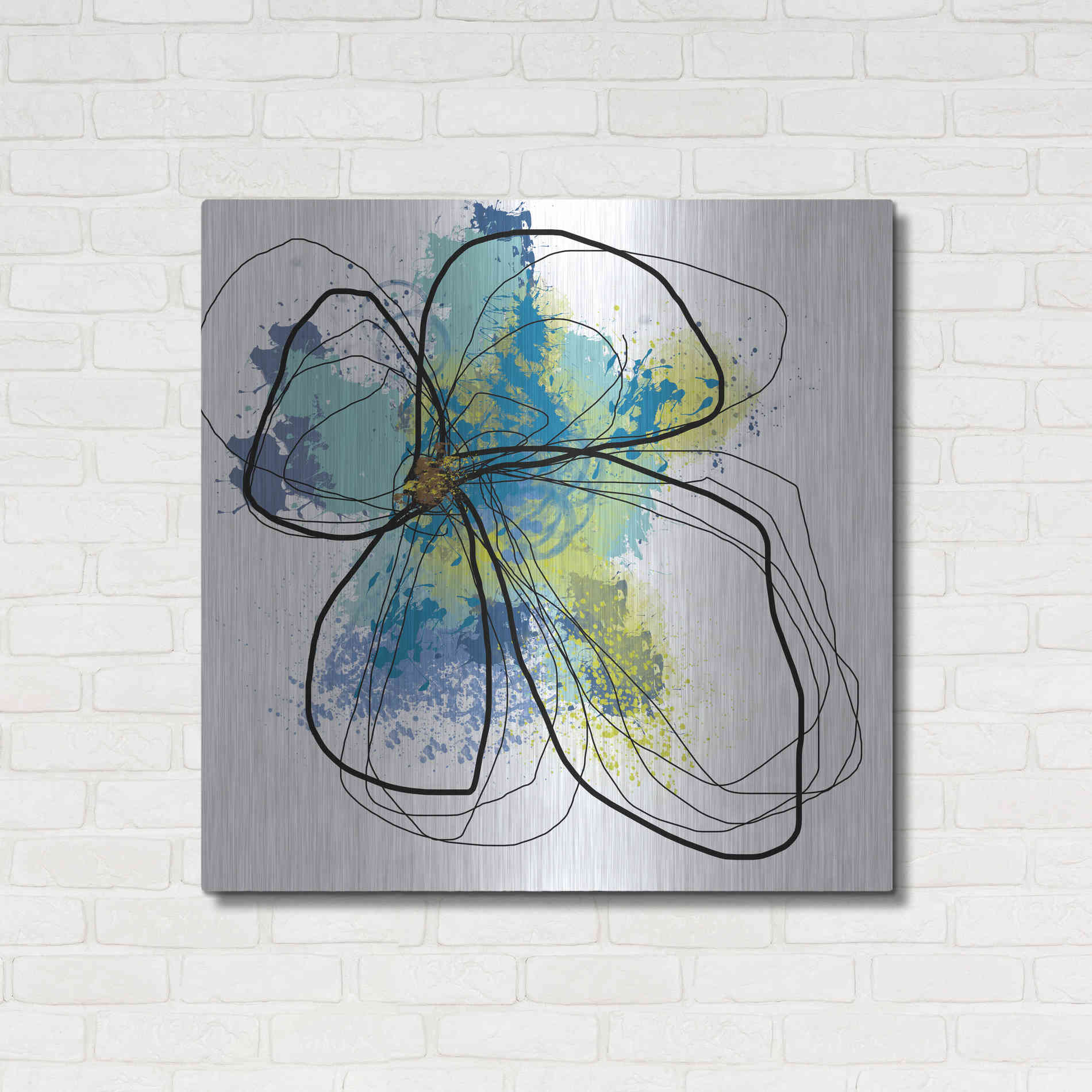 Luxe Metal Art 'Azure Petals I' by Jan Weiss, Metal Wall Art,36x36