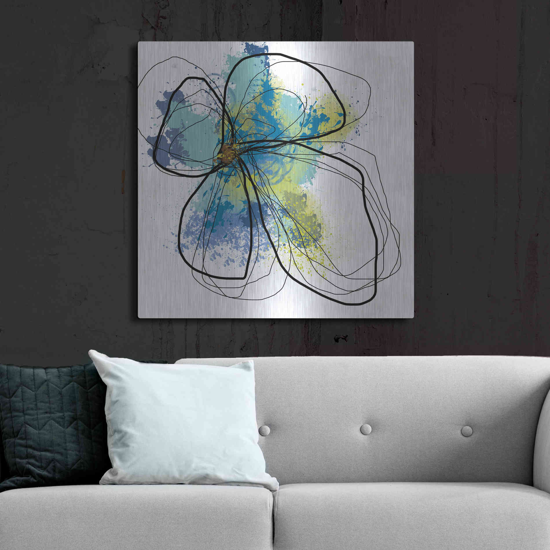 Luxe Metal Art 'Azure Petals I' by Jan Weiss, Metal Wall Art,36x36