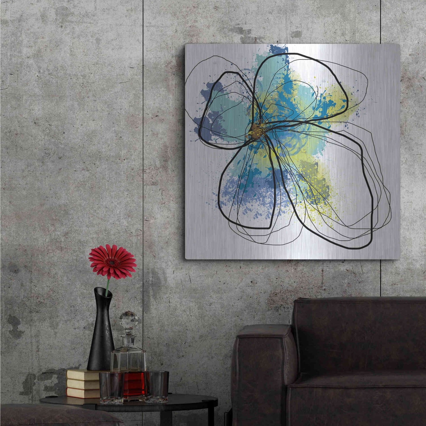 Luxe Metal Art 'Azure Petals I' by Jan Weiss, Metal Wall Art,36x36