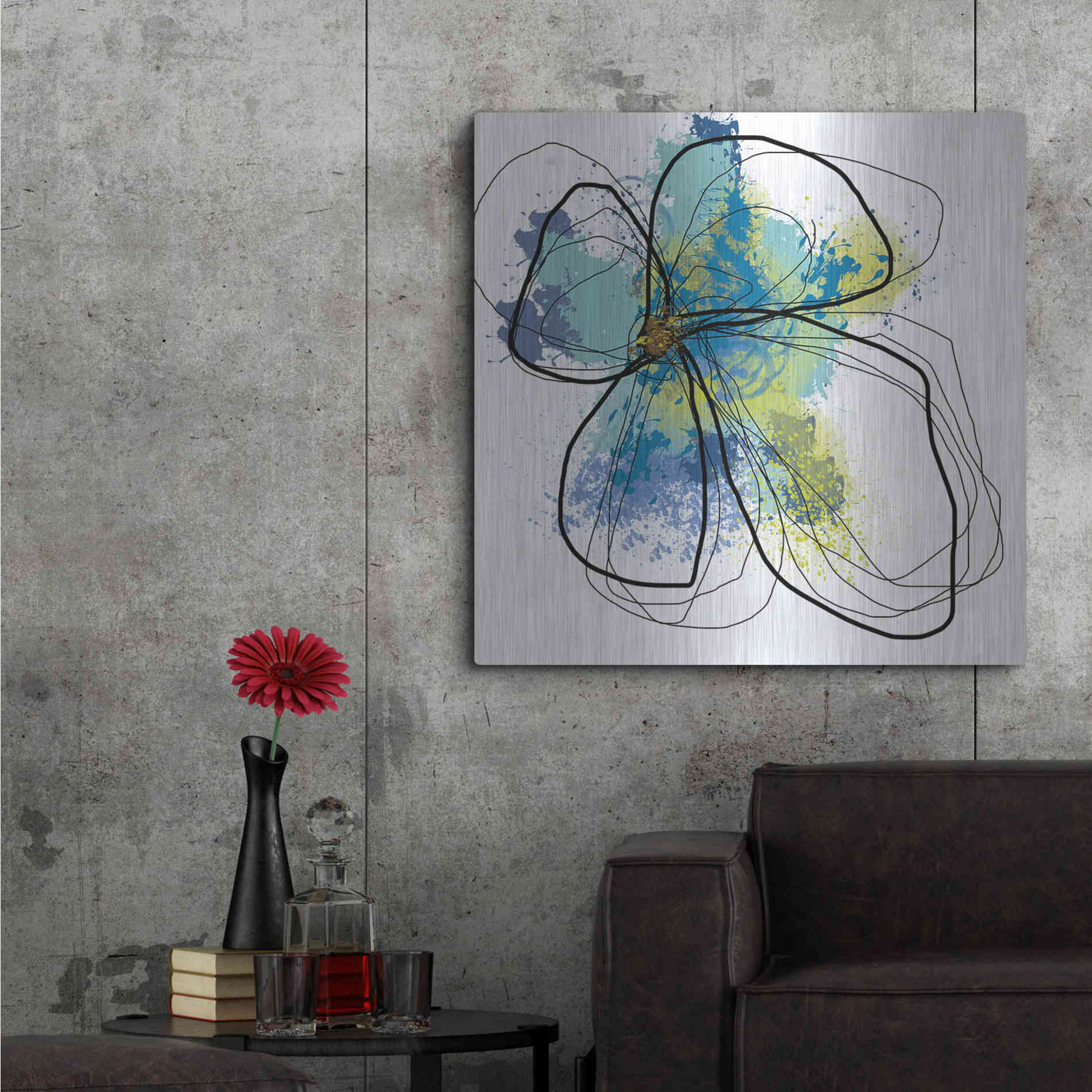 Luxe Metal Art 'Azure Petals I' by Jan Weiss, Metal Wall Art,36x36