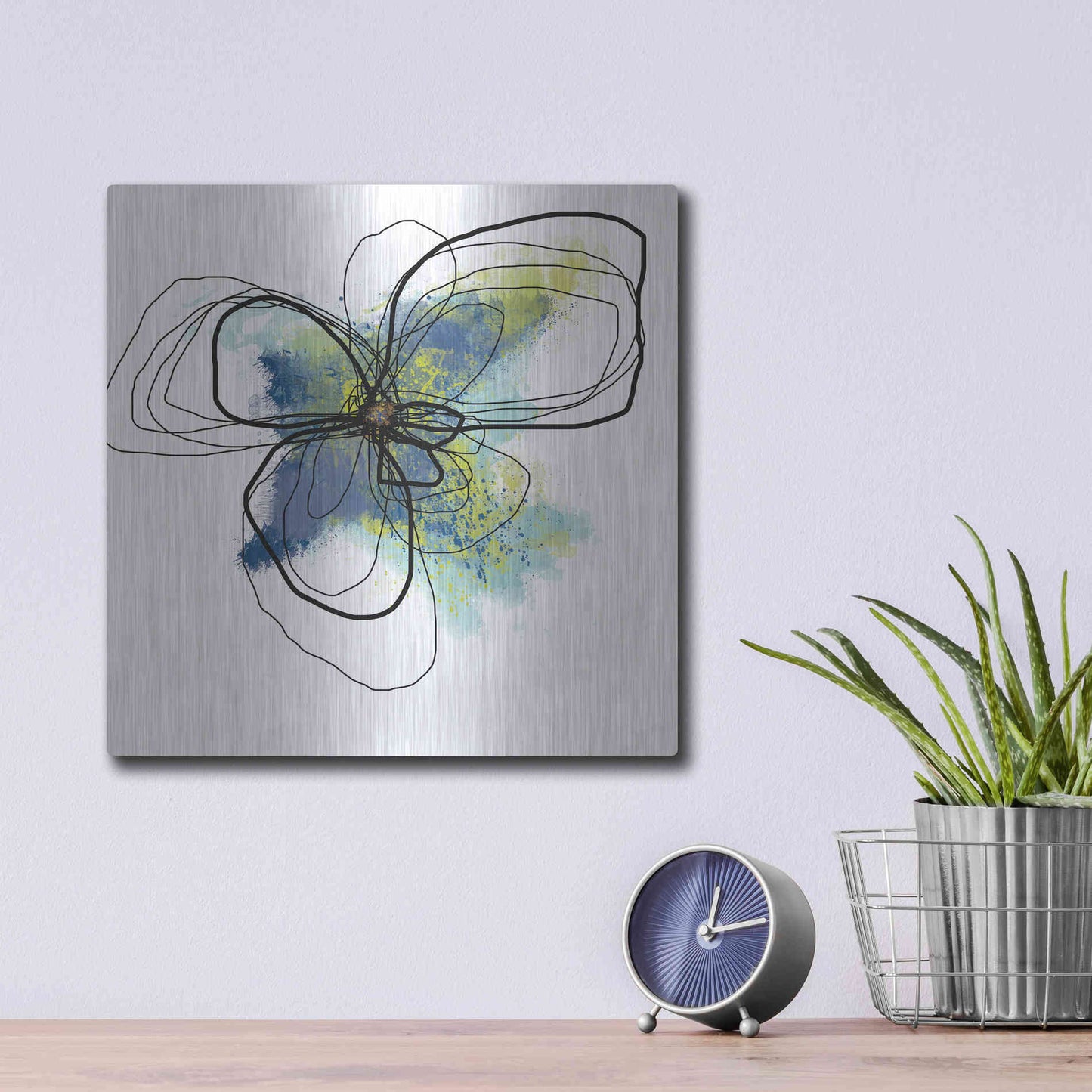 Luxe Metal Art 'Azure Petals II' by Jan Weiss, Metal Wall Art,12x12