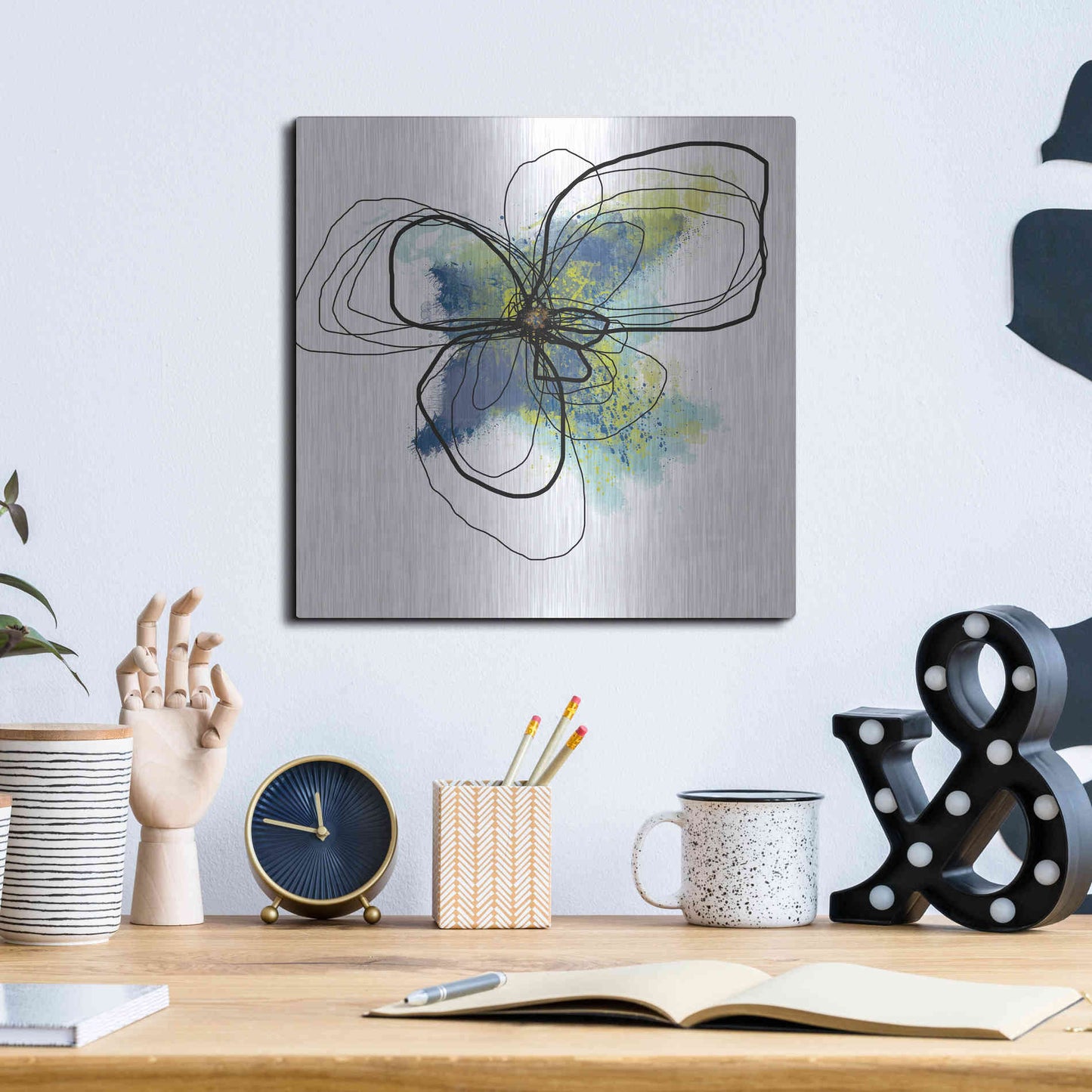 Luxe Metal Art 'Azure Petals II' by Jan Weiss, Metal Wall Art,12x12