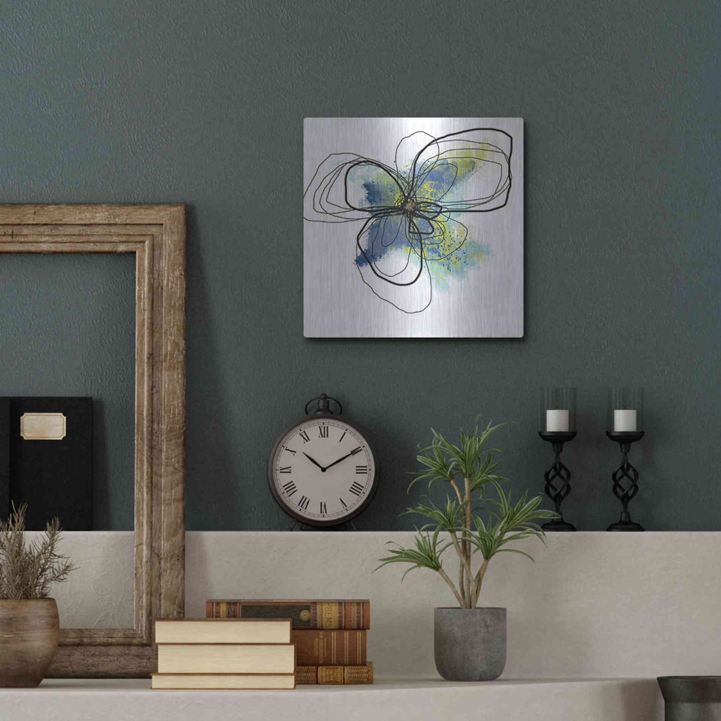 Luxe Metal Art 'Azure Petals II' by Jan Weiss, Metal Wall Art,12x12