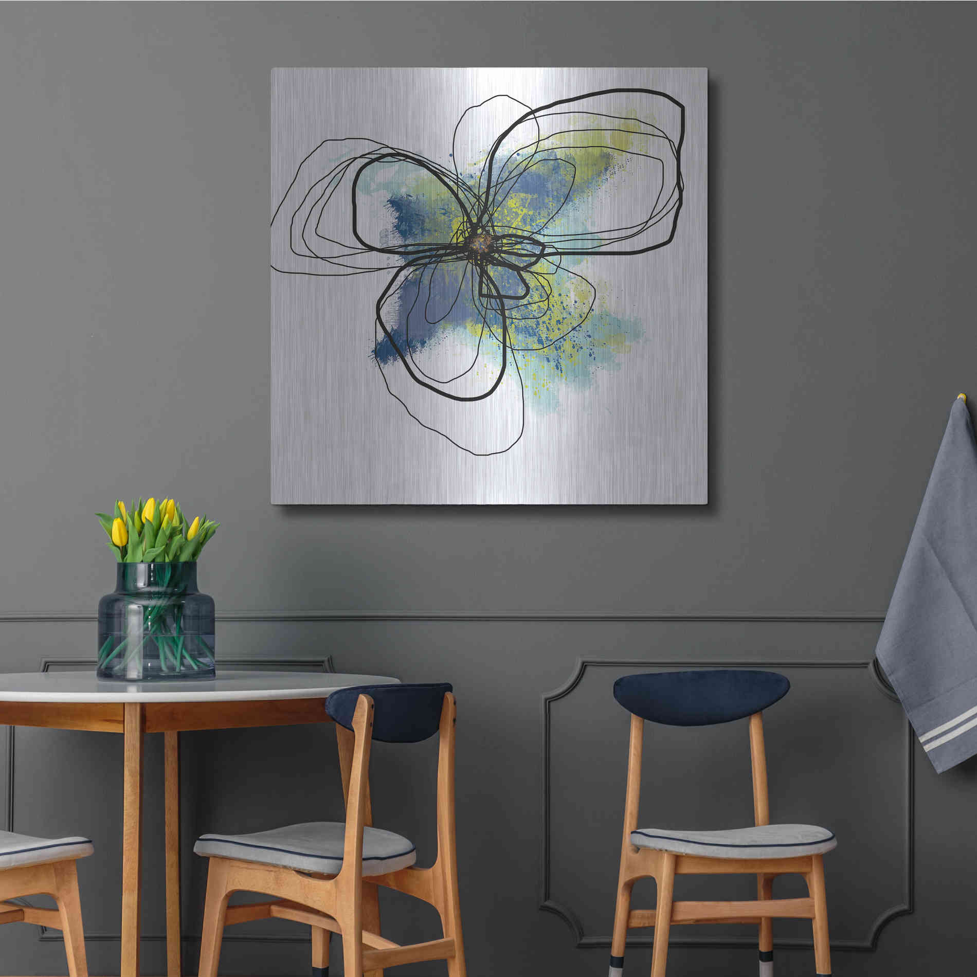 Luxe Metal Art 'Azure Petals II' by Jan Weiss, Metal Wall Art,36x36