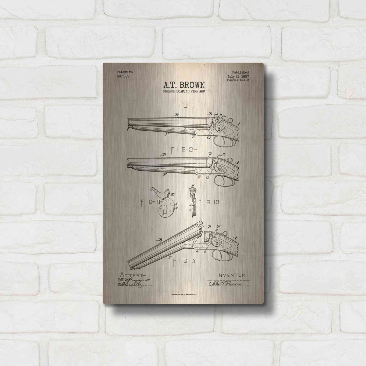 Luxe Metal Art 'Shotgun Blueprint Patent Parchment' Metal Wall Art,12x16