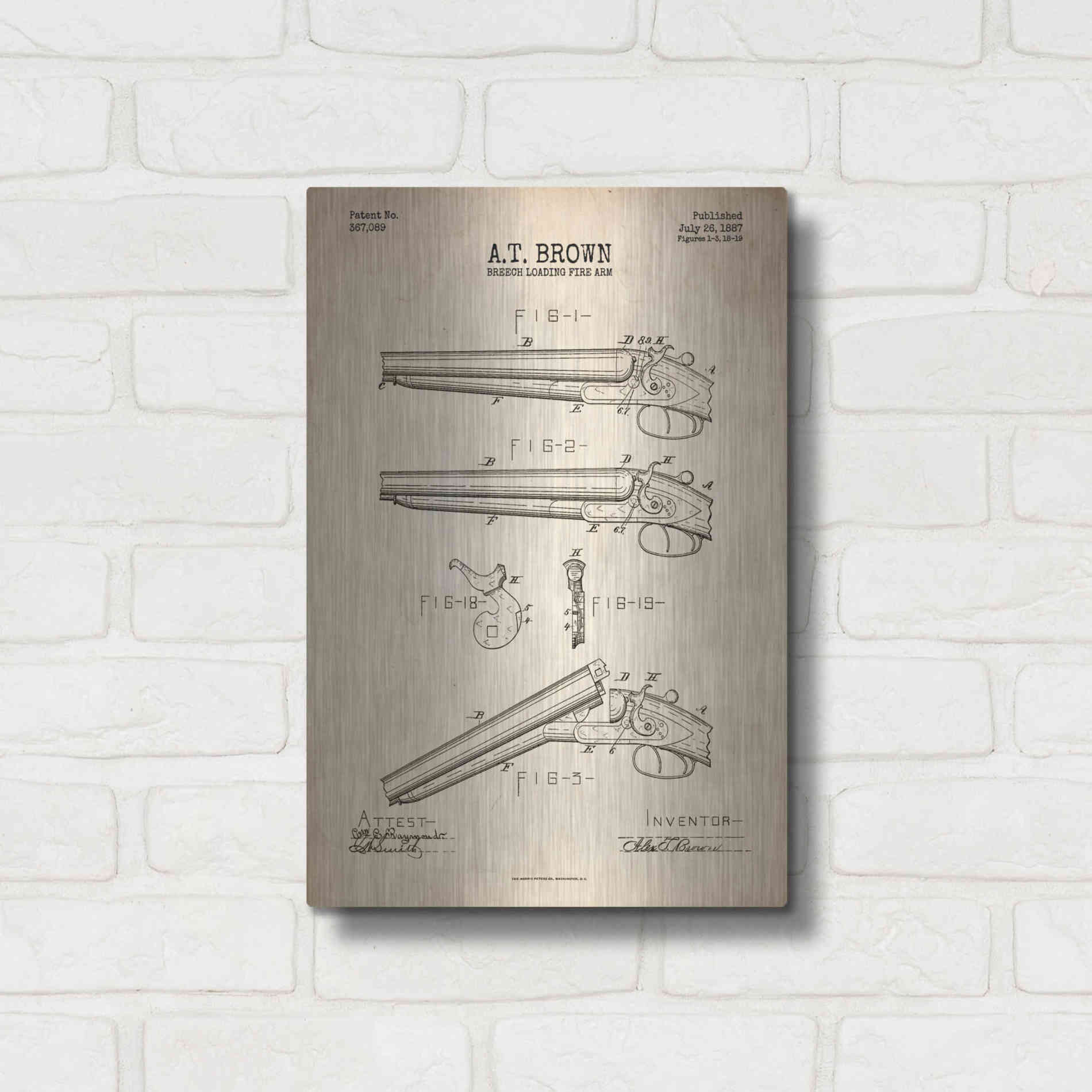 Luxe Metal Art 'Shotgun Blueprint Patent Parchment' Metal Wall Art,12x16