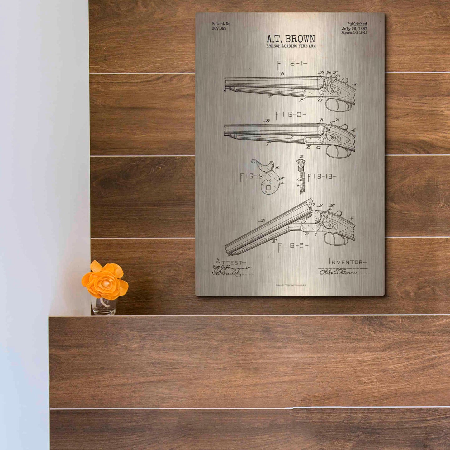 Luxe Metal Art 'Shotgun Blueprint Patent Parchment' Metal Wall Art,12x16