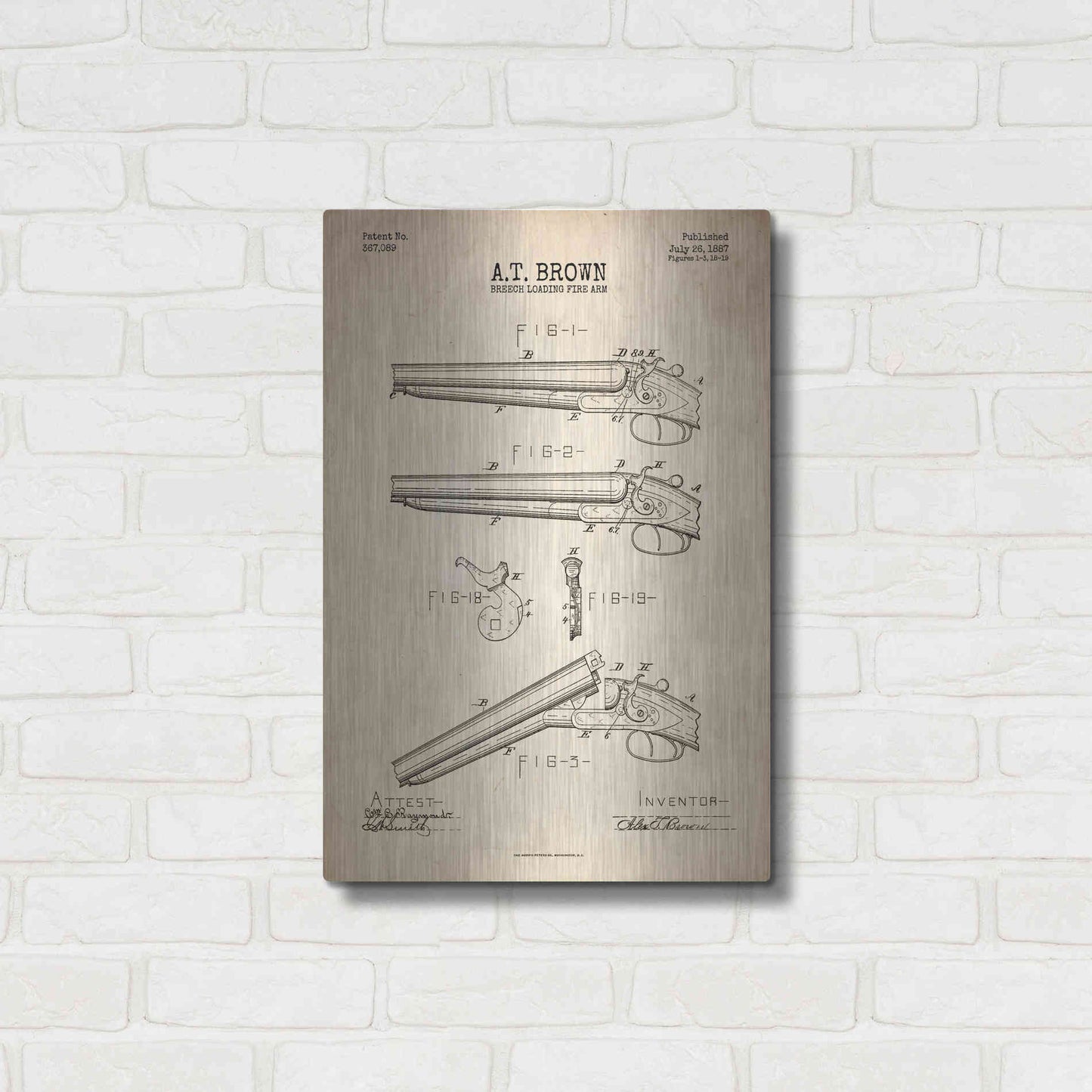 Luxe Metal Art 'Shotgun Blueprint Patent Parchment' Metal Wall Art,16x24
