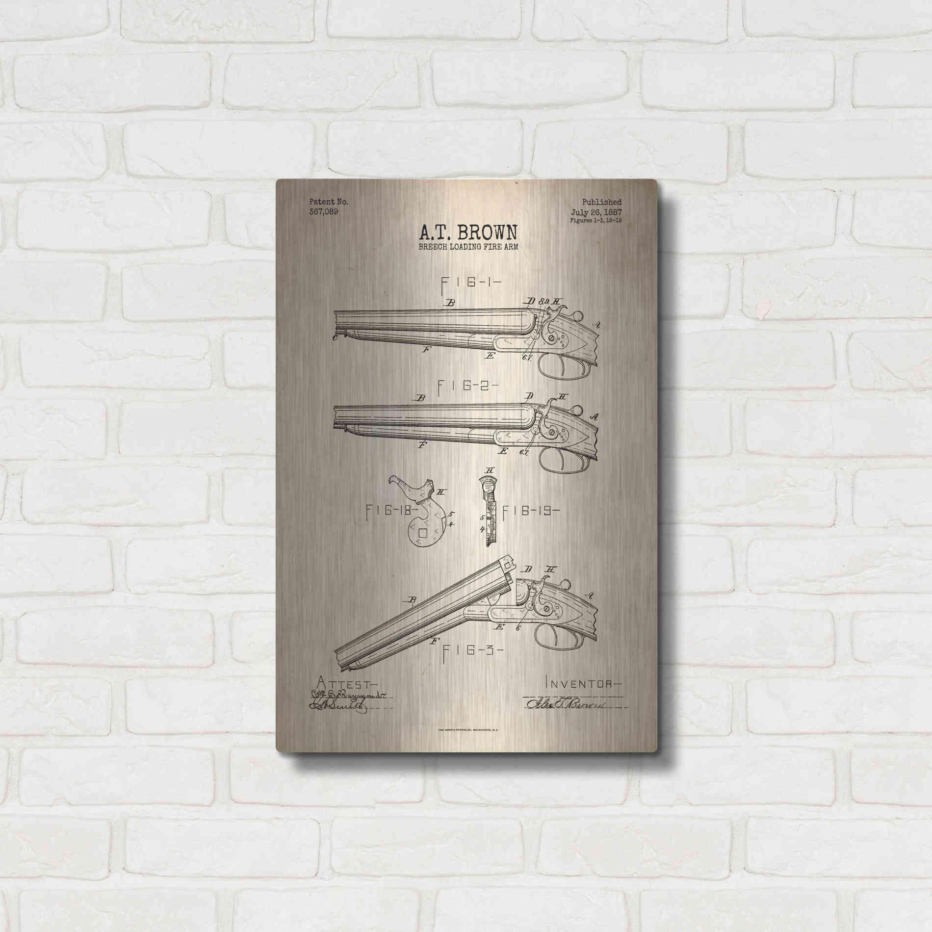Luxe Metal Art 'Shotgun Blueprint Patent Parchment' Metal Wall Art,16x24