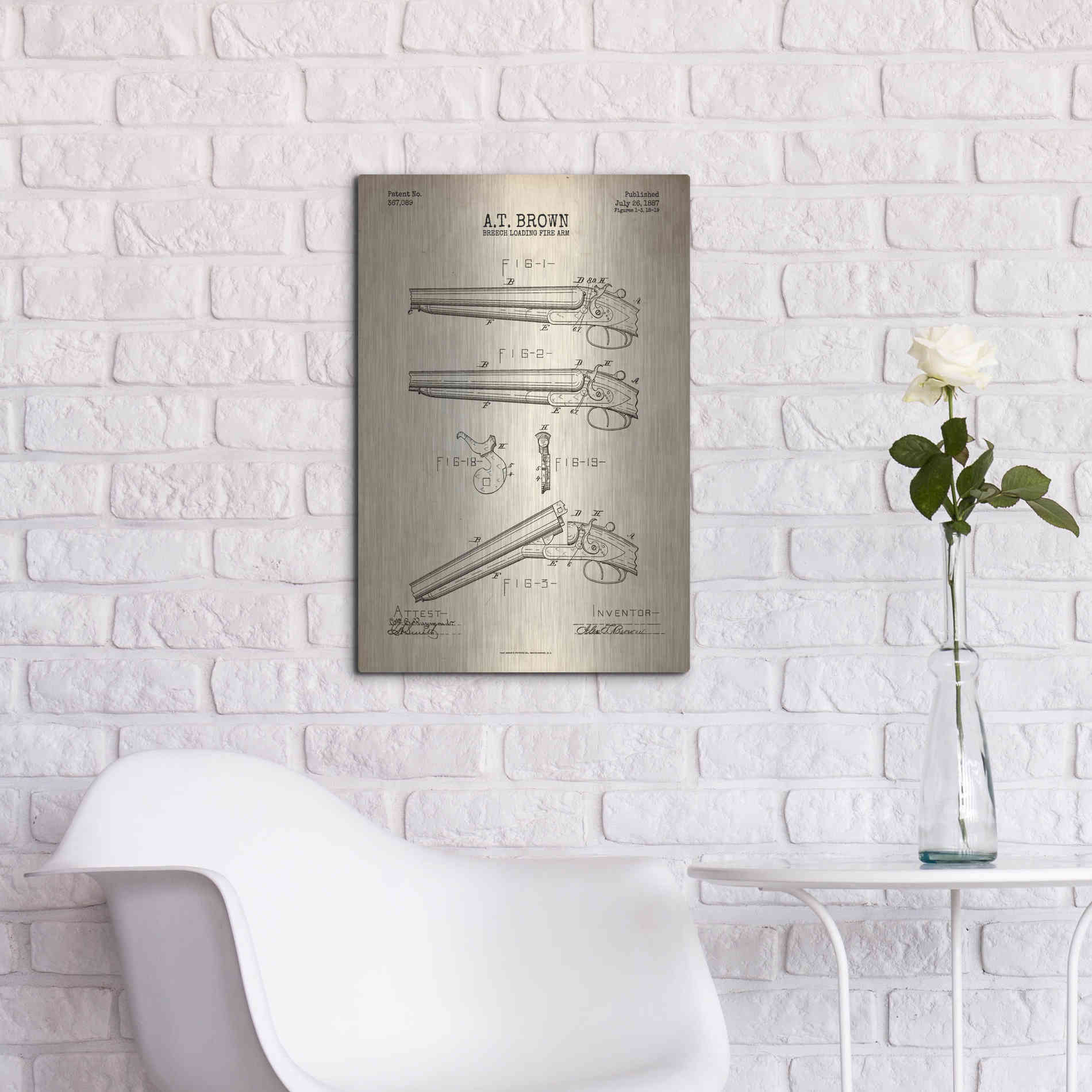 Luxe Metal Art 'Shotgun Blueprint Patent Parchment' Metal Wall Art,16x24