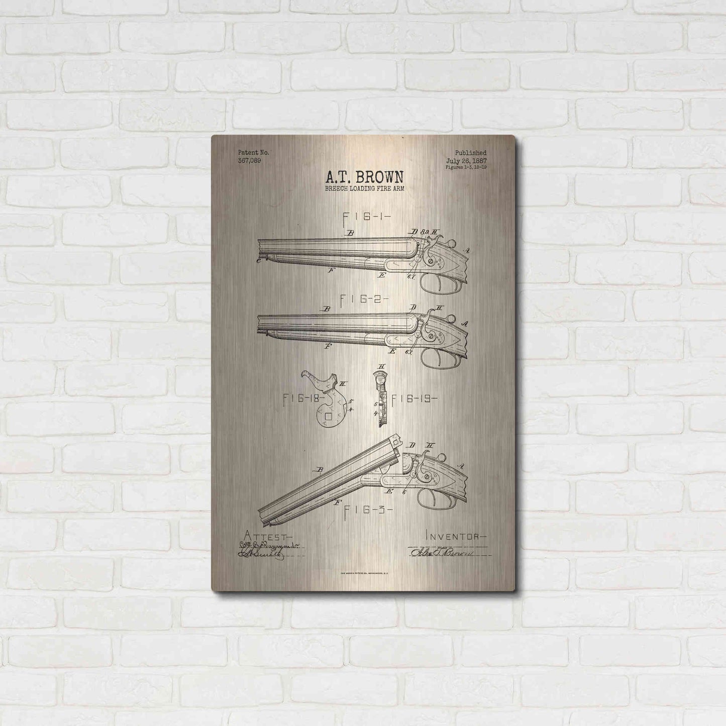 Luxe Metal Art 'Shotgun Blueprint Patent Parchment' Metal Wall Art,24x36