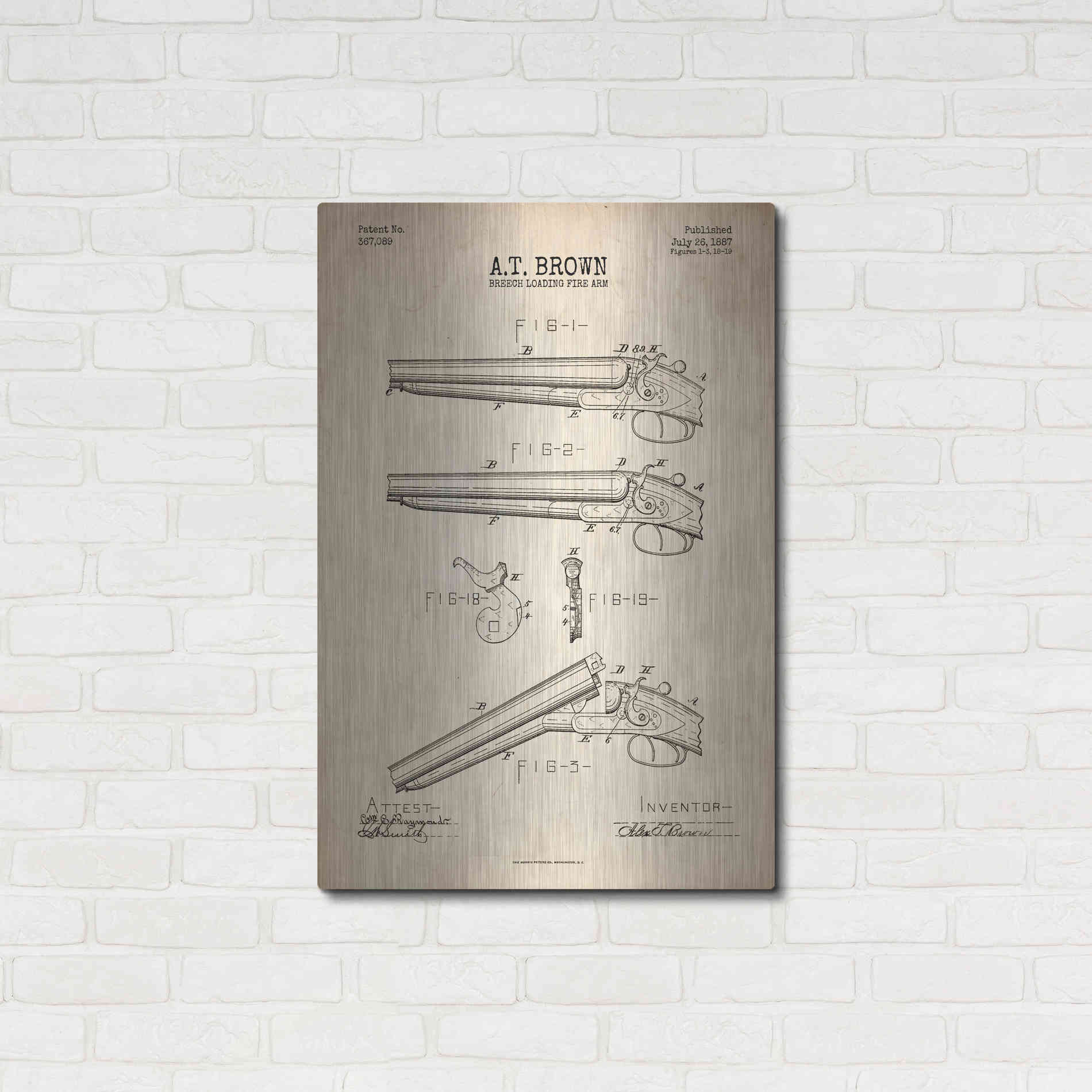 Luxe Metal Art 'Shotgun Blueprint Patent Parchment' Metal Wall Art,24x36