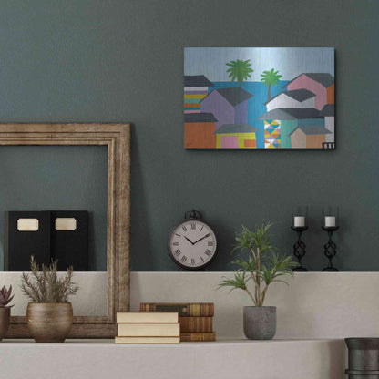 Luxe Metal Art 'Beachfront Property 2' by Jan Weiss, Metal Wall Art,16x12