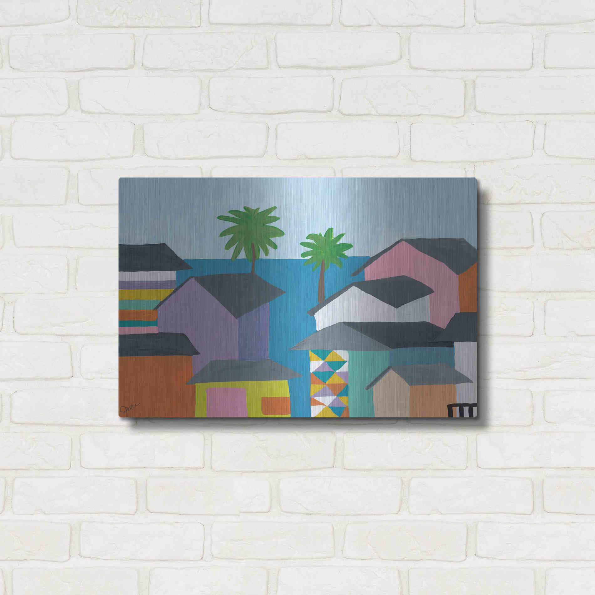 Luxe Metal Art 'Beachfront Property 2' by Jan Weiss, Metal Wall Art,24x16