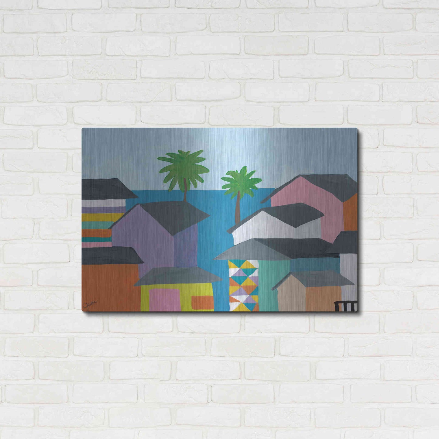 Luxe Metal Art 'Beachfront Property 2' by Jan Weiss, Metal Wall Art,36x24