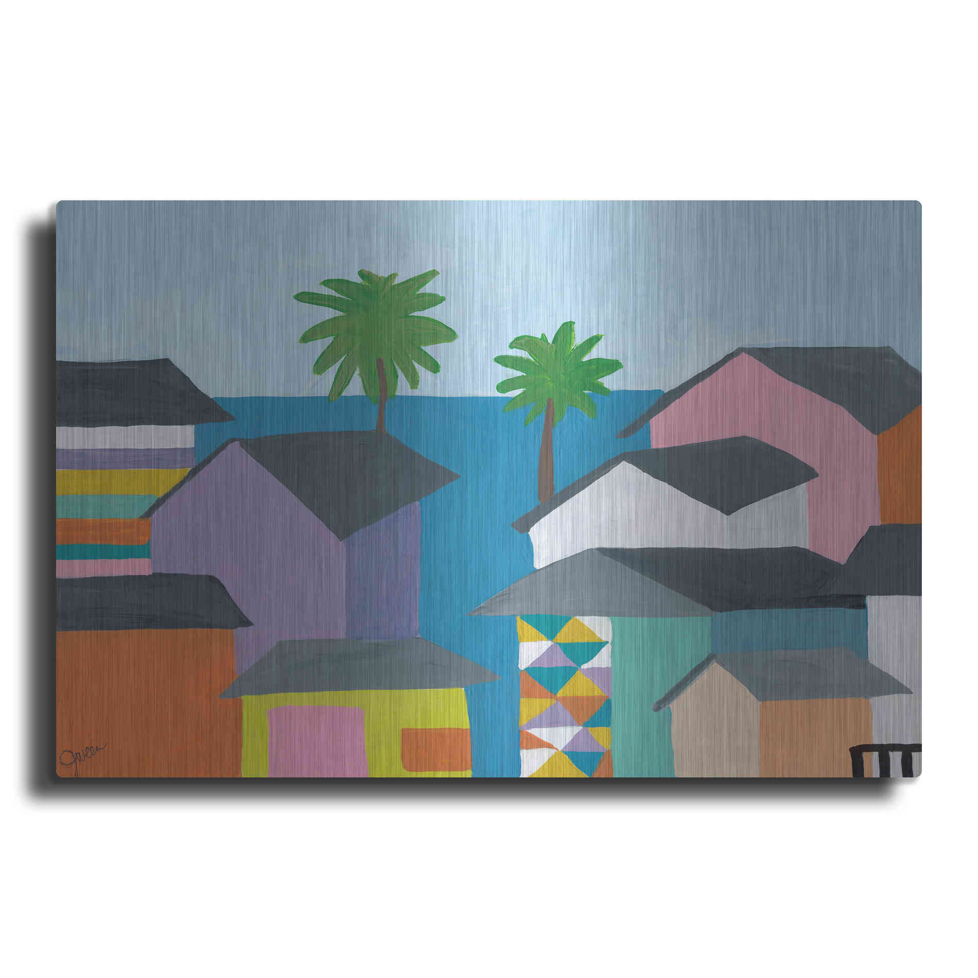 Luxe Metal Art 'Beachfront Property 2' by Jan Weiss, Metal Wall Art