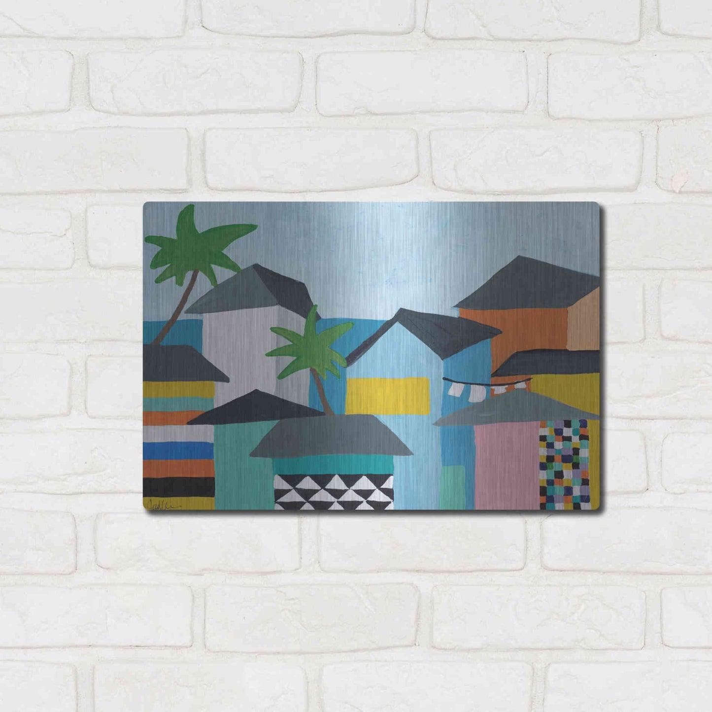 Luxe Metal Art 'Beachfront Property 3' by Jan Weiss, Metal Wall Art,16x12