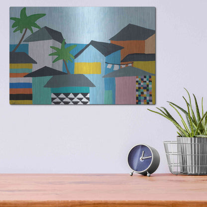 Luxe Metal Art 'Beachfront Property 3' by Jan Weiss, Metal Wall Art,16x12