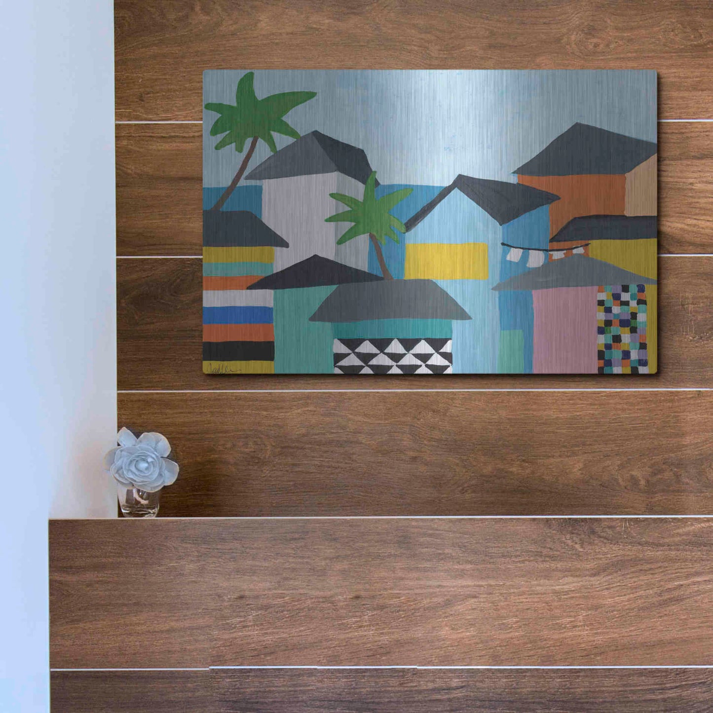 Luxe Metal Art 'Beachfront Property 3' by Jan Weiss, Metal Wall Art,16x12