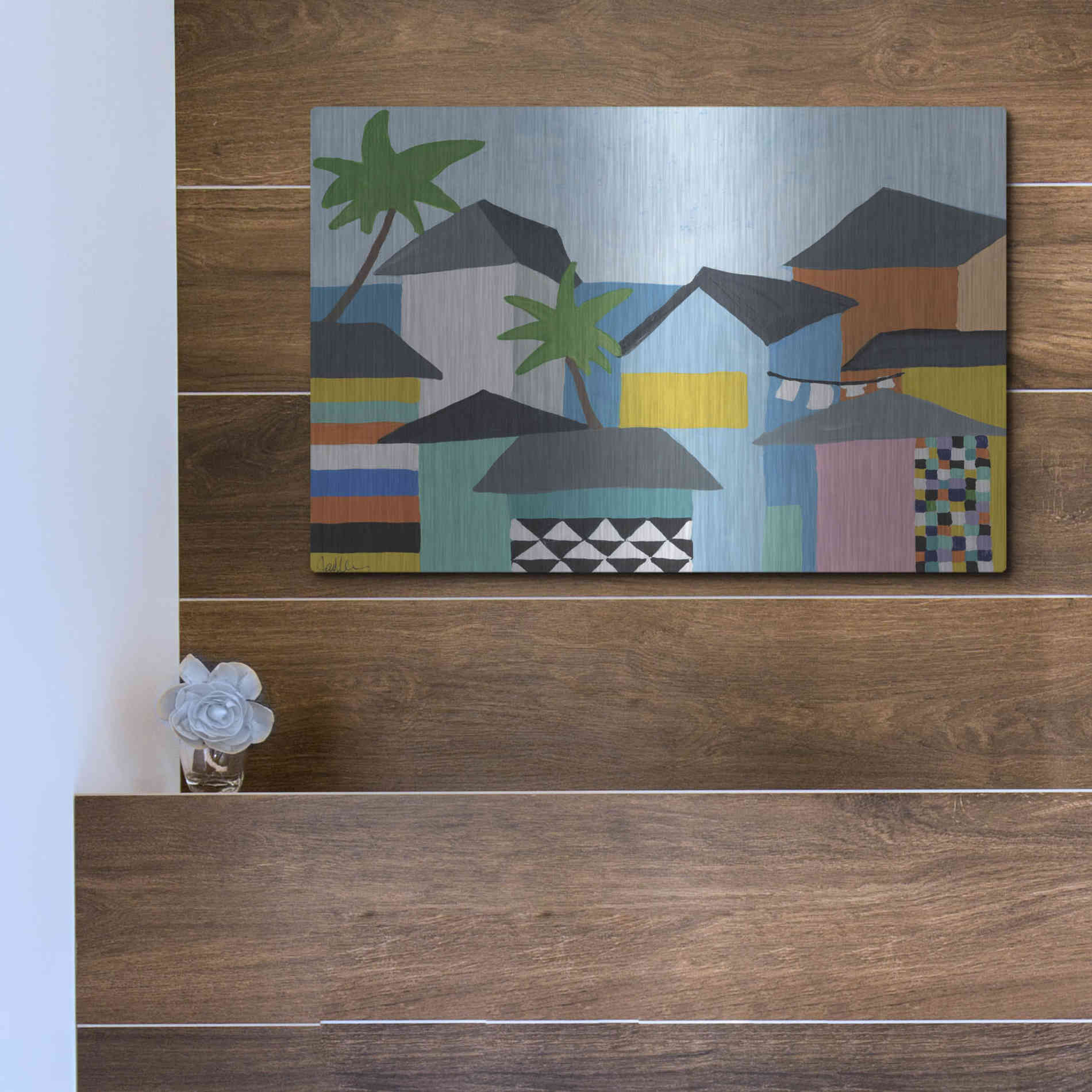 Luxe Metal Art 'Beachfront Property 3' by Jan Weiss, Metal Wall Art,16x12