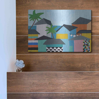 Luxe Metal Art 'Beachfront Property 3' by Jan Weiss, Metal Wall Art,16x12