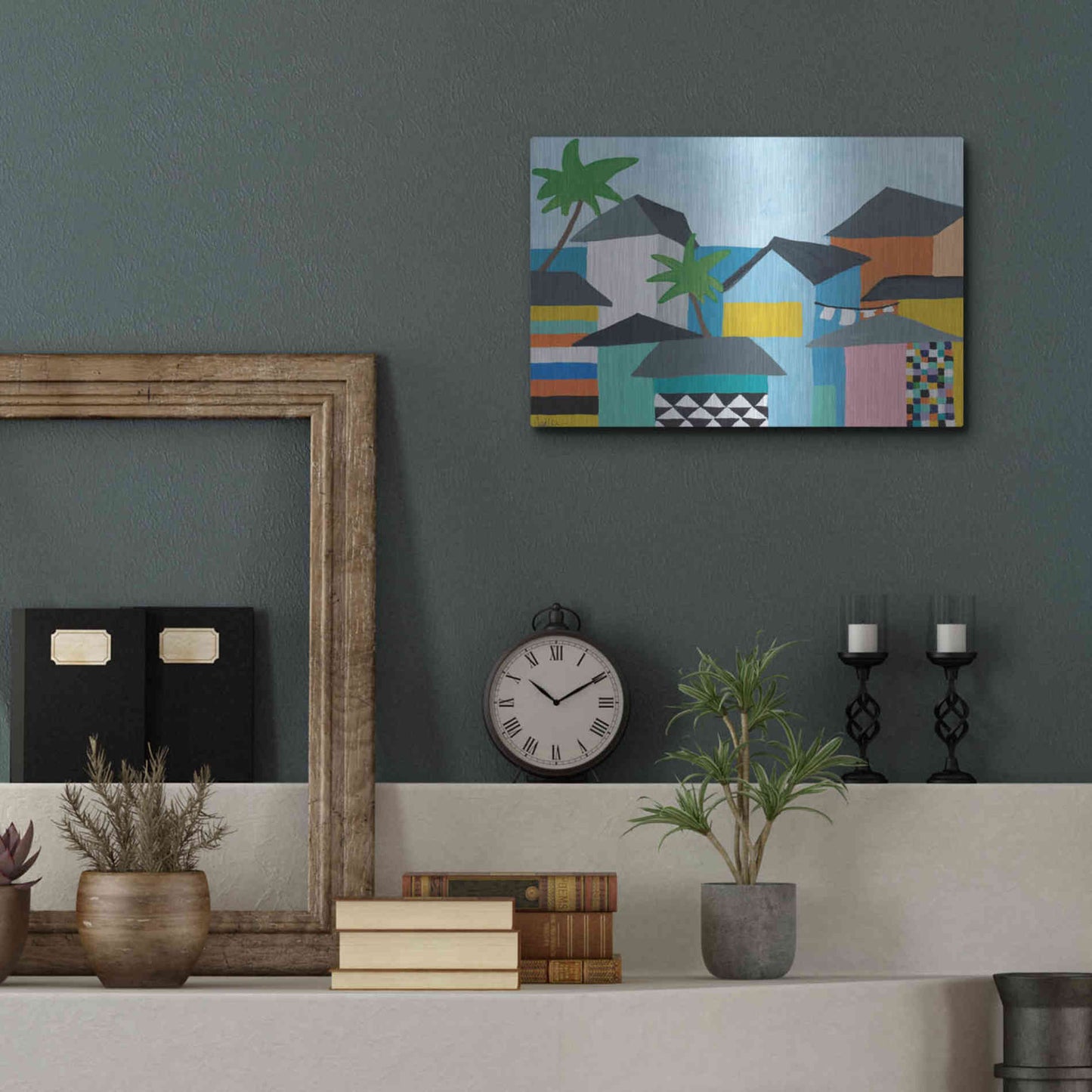 Luxe Metal Art 'Beachfront Property 3' by Jan Weiss, Metal Wall Art,16x12