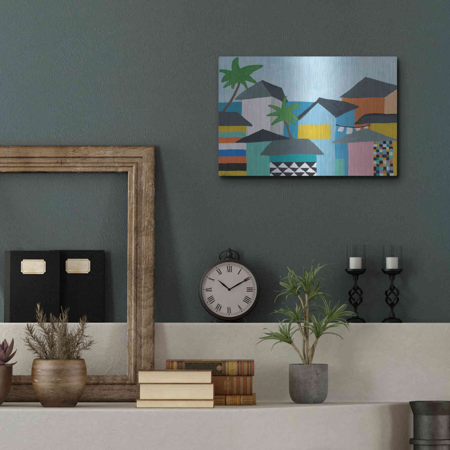 Luxe Metal Art 'Beachfront Property 3' by Jan Weiss, Metal Wall Art,16x12