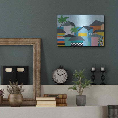 Luxe Metal Art 'Beachfront Property 3' by Jan Weiss, Metal Wall Art,16x12