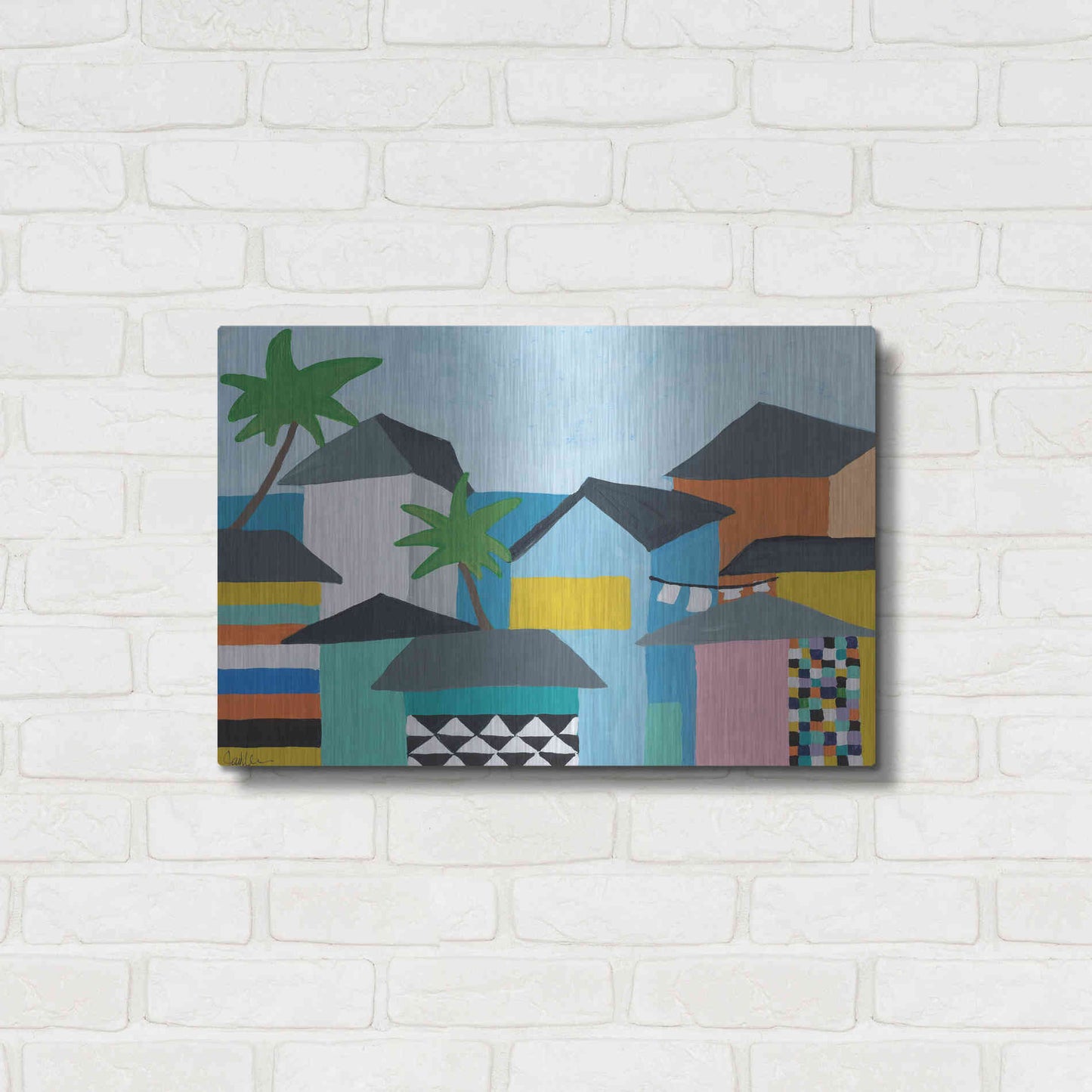 Luxe Metal Art 'Beachfront Property 3' by Jan Weiss, Metal Wall Art,24x16