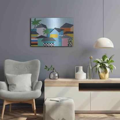 Luxe Metal Art 'Beachfront Property 3' by Jan Weiss, Metal Wall Art,24x16