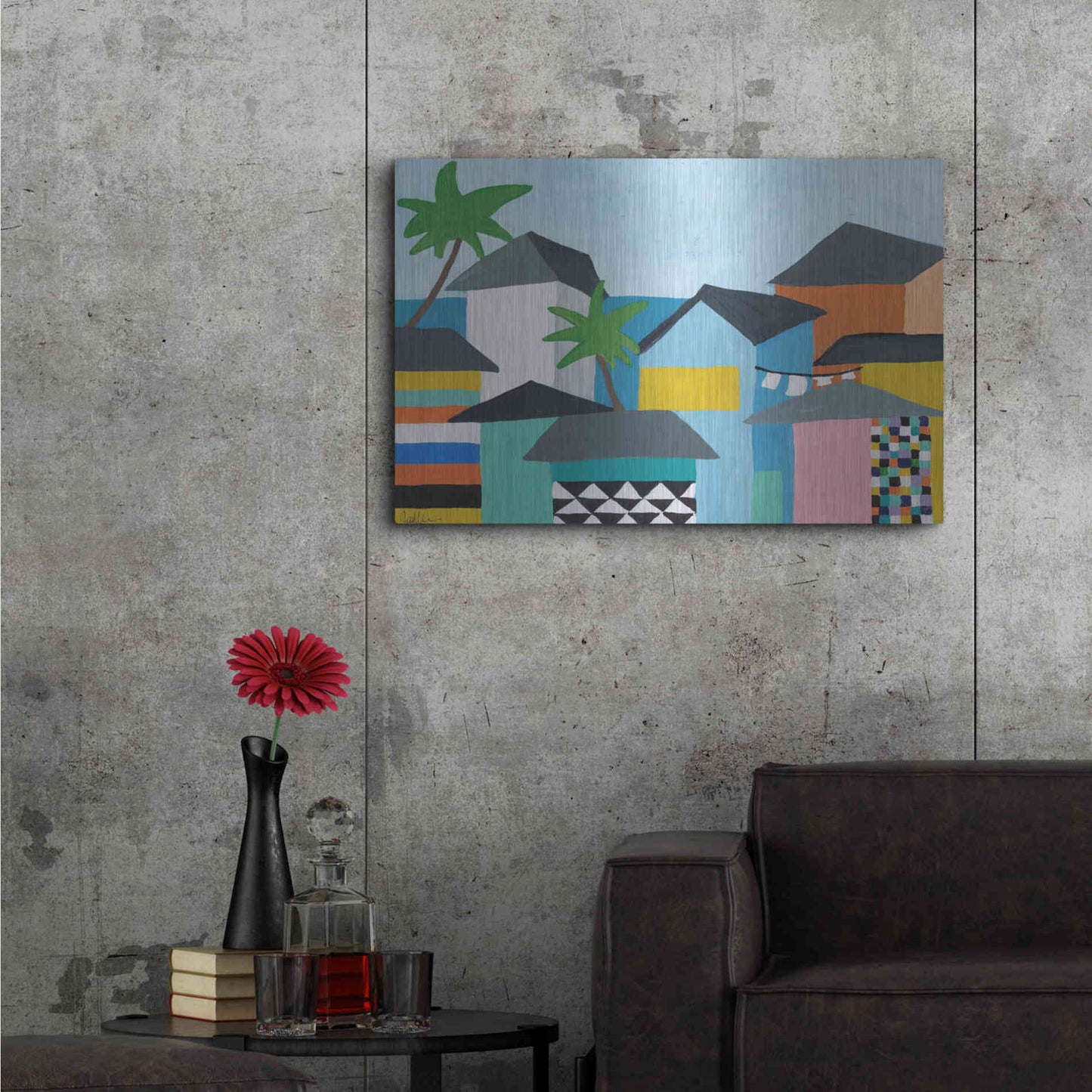 Luxe Metal Art 'Beachfront Property 3' by Jan Weiss, Metal Wall Art,36x24